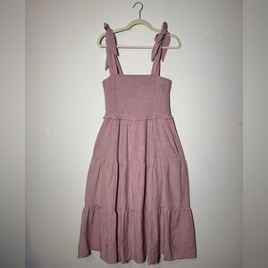 PinkBlush Mauve Bow Strap Tiered Maternity Midi Dress Size Large